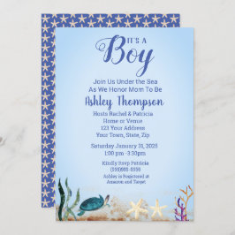 Invitación Ocean Sea Turtle Blue Boys Starfish Baby Shower