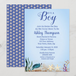 Invitación Ocean Sea Turtle Blue Boys Starfish Baby Shower
