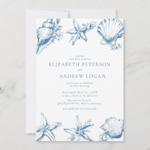 Invitación Ocean Seashell Boda Azul