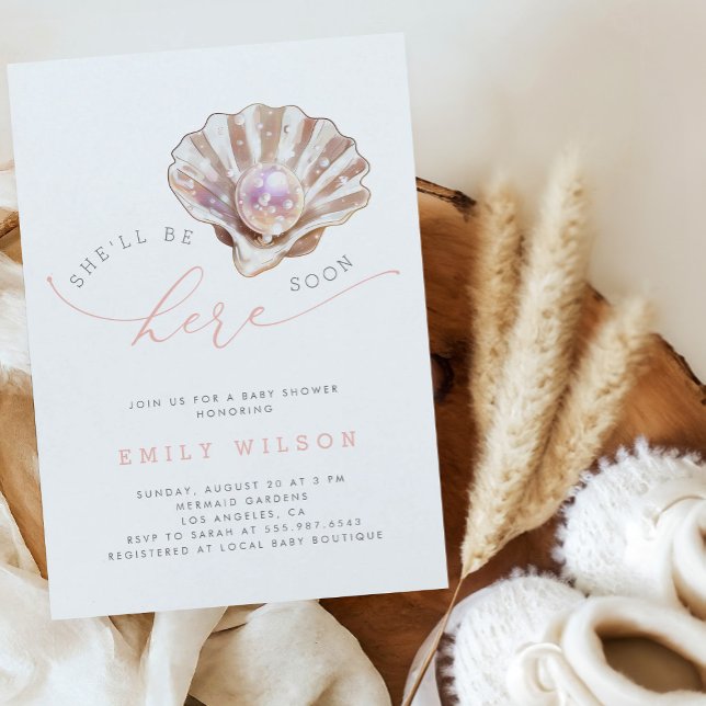 Invitación Ocean She'll Be Here Soon Girl Baby Shower (Subido por el creador)