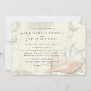 Invitación Ocean Shore Beach Seashell Conch Shell Typography