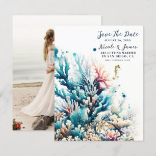 Invitación Ocean Splash Mar Coral Acuarela Salva la Fecha