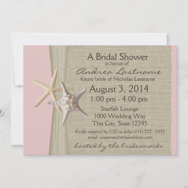 Invitación Ocean Starfish Pink Bridal Shower (Anverso)