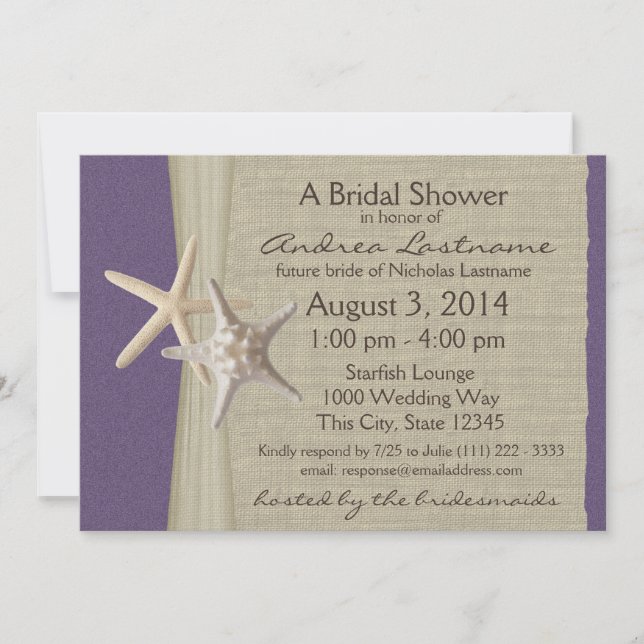 Invitación Ocean Starfish Purple Bridal Shower (Anverso)