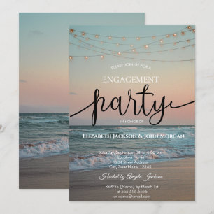 Invitación Ocean Sunset,String Lights Script Engagement