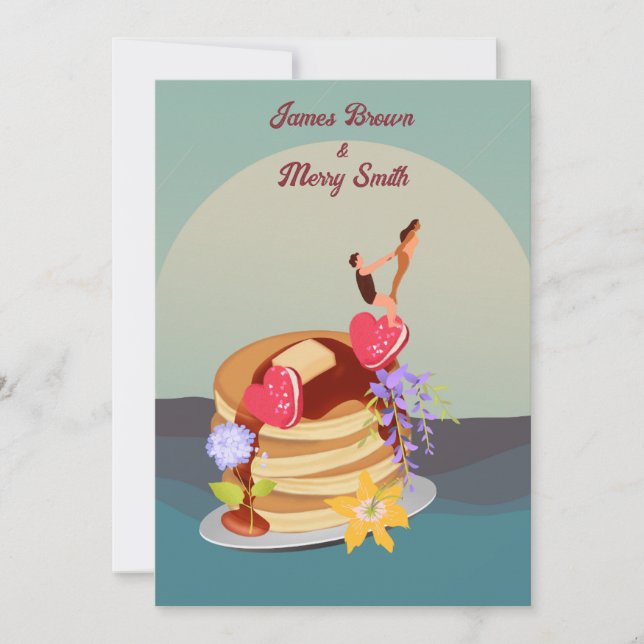 Invitación Ocean Surfing on Pancakes Sweet Love Boda (Anverso)