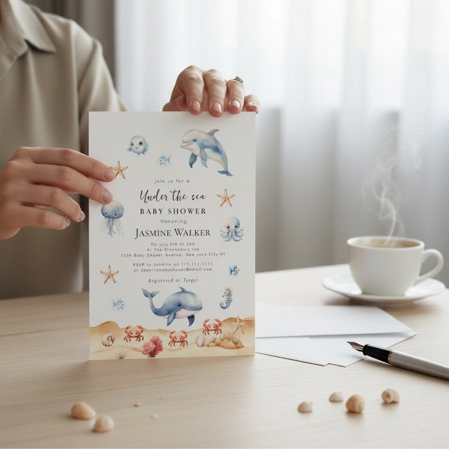 Invitación Ocean Theme Watercolor Dolphin Baby Shower (Subido por el creador)