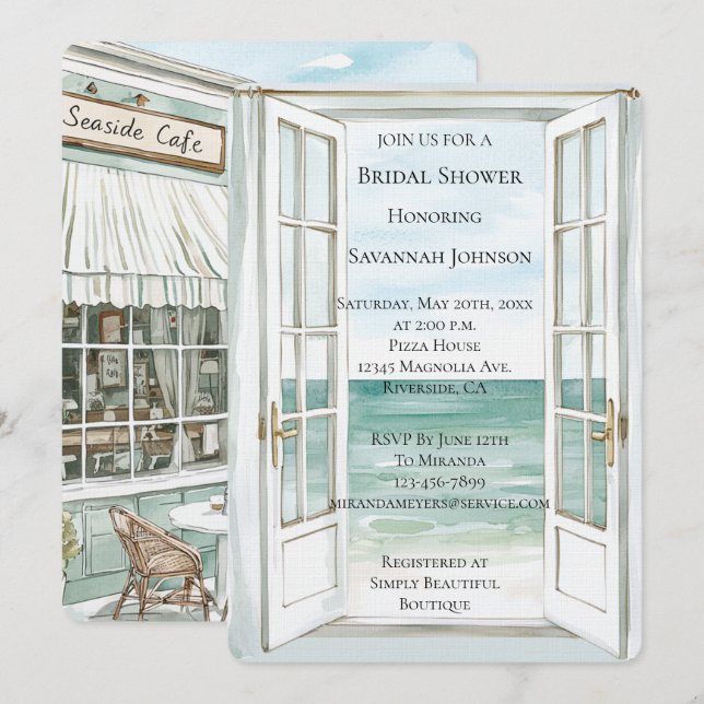 Invitación Ocean View Cafe Bridal Shower (Anverso / Reverso)
