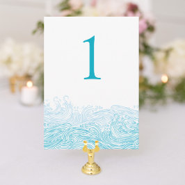 Invitación Ocean Waves Beach Wedding Aqua Blue Table Number