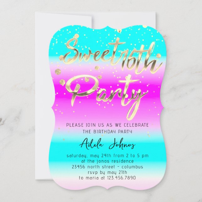 Invitación oceánica de oro de la fiesta de cumplea (Anverso)