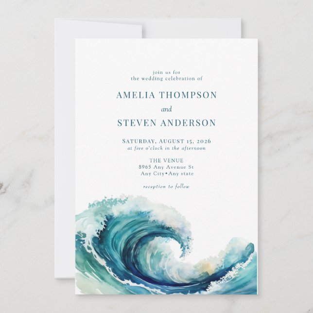 Invitación Océano acuático | Boda azul de la Marina (Anverso)