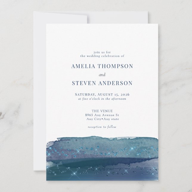 Invitación Océano acuático | Boda azul de la Marina (Anverso)