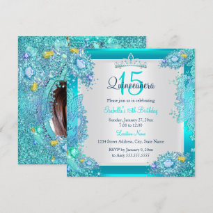 Invitación Océano Azul Turquesa Quinceañera Cumpleaños 15 Fot