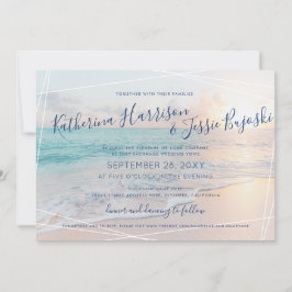 Invitación Océano de bodas de playa Sunset rosa y turquesa