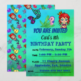 Invitación Océano de fiesta de cumpleaños de la sirena cutáne