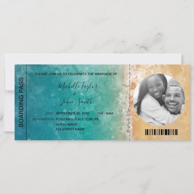 Invitación Océano de la playa del Pase de Embarque de Boda de (Anverso)