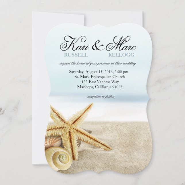 Invitación Océano de los Seashells de las estrellas de mar de (Anverso)