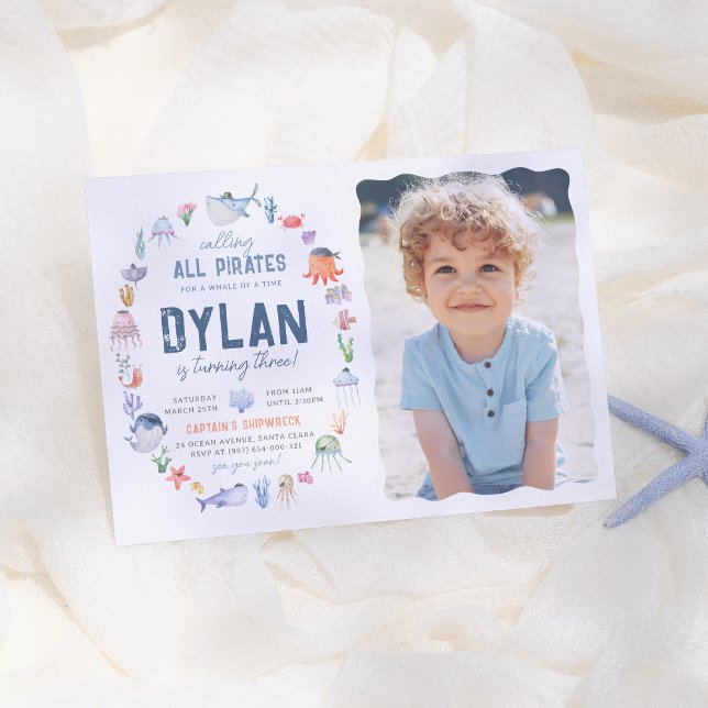 Invitación Océano Pirata Bajo El Mar Los Niños Foto Cumpleaño (Subido por el creador)