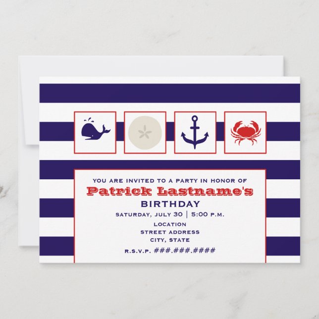 Invitación Océano/playa/fiesta de cumpleaños de la navegación (Anverso)