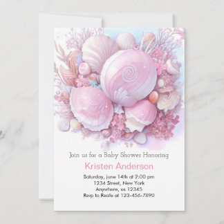 Invitación Océano rosa lleno de flores junto al Baby Shower B