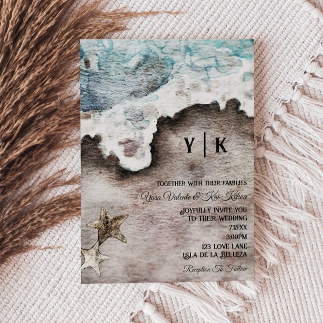 Invitación Océano Rústico | Boda de monograma de destino de p (Subido por el creador)