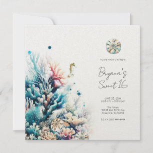 Invitación Oceano Salpicadura Coral de Mar Acuarela Dulce 16