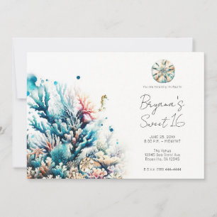 Invitación Oceano Salpicadura Coral de Mar Acuarela Dulce 16