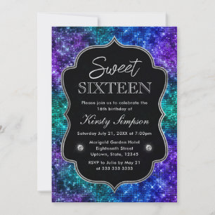 Invitación Océano teal y púrpura glamour brillo Sweet 16