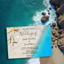 Invitación Océano tropical arena dorada boda de playa de vera