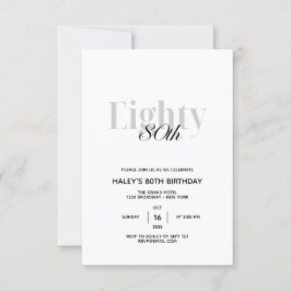 Invitación Ochenta - 80 cumpleaños Moda elegante negro y blan