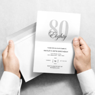 Invitación Ochenta - 80 cumpleaños Moda elegante negro y blan