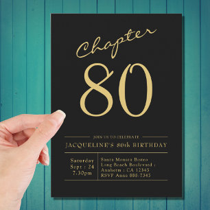 Invitación Ochenta Black Gold 80th Birthday Party