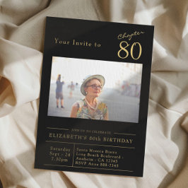 Invitación Ochenta Black Gold 80th Birthday Party Photo