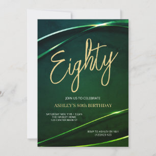 Invitación Ochenta Cumpleaños 80 Esmeralda Verde y Dorado