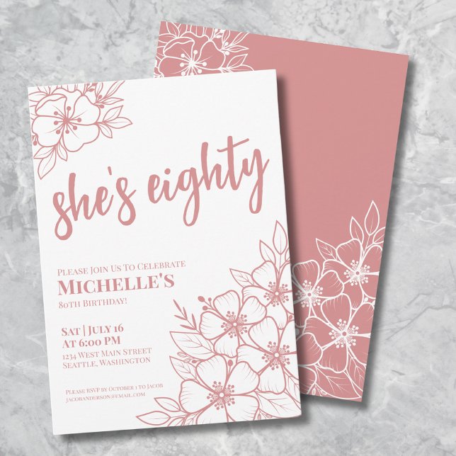 Invitación Ochenta Cumpleaños 80 Rosado Oro Rosa (Eighty Rose Gold Pink 80th Birthday Party Invitation)