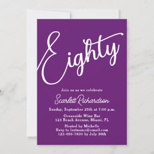 Invitación Ochenta escritura moderna Otoño Morado 80 cumpleañ