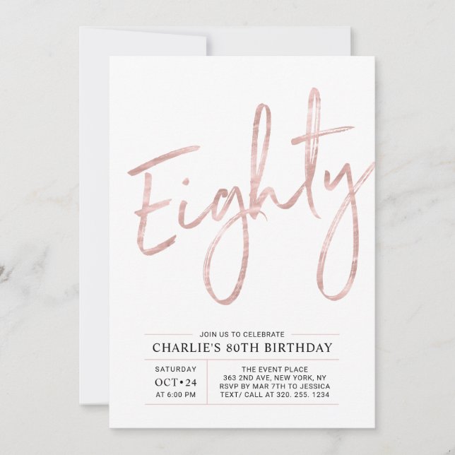 Invitación Ochenta | Fiesta de cumpleaños moderna de 80 años  (Anverso)