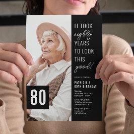 Invitación Ochenta foto de la fiesta de cumpleaños 80 en blan