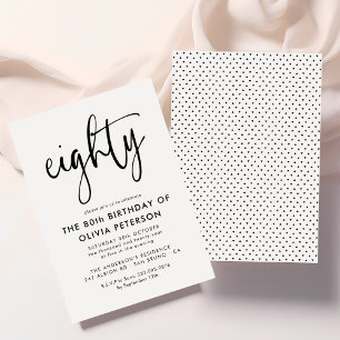Invitación Ochenta Moderna 80ª fiesta de cumpleaños en blan