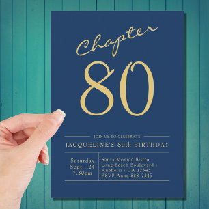 Invitación Ochenta Oro Azul 80 cumpleaños