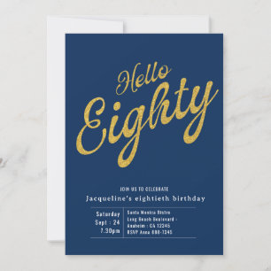 Invitación Ochenta Oro Azul Oro Moderno 80 cumpleaños
