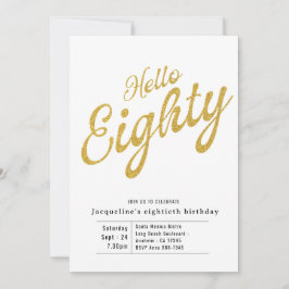 Invitación Ochenta Oro Blanco Moderno 80 cumpleaños