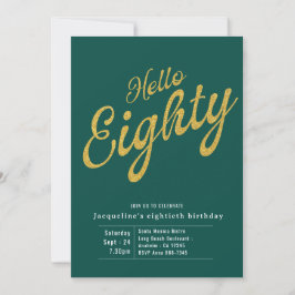 Invitación Ochenta Oro Verde Moderno 80 cumpleaños