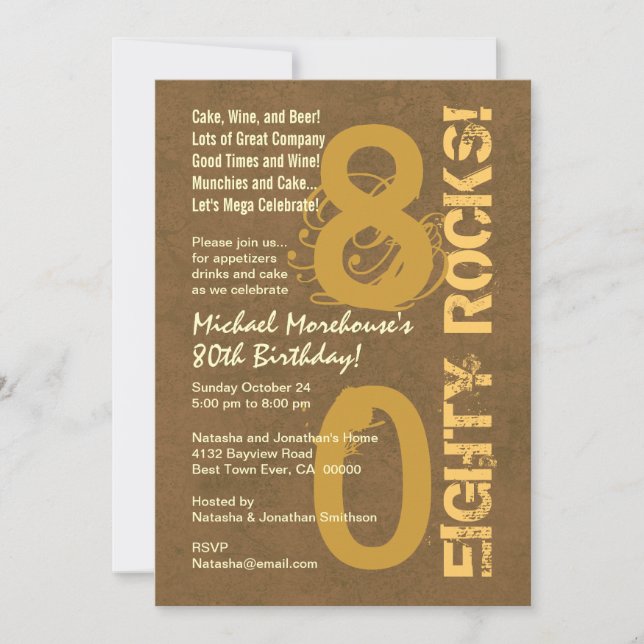 Invitación ¡Ochenta rocas! 80° cumpleaños fiesta moderna (Anverso)