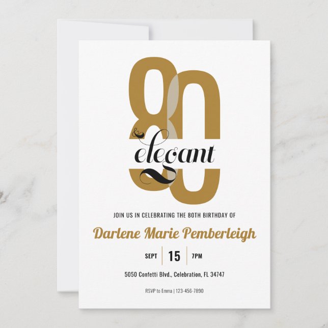 Invitación Ochenta y elegante Fiesta de cumpleaños 80 Black G (Anverso)