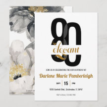 Ochenta y elegante floral de oro negro 80 cumpleañ