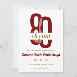 Invitación Ochenta y elegante rubí rojo oro 80 cumpleaños