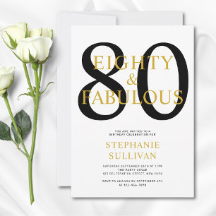 Invitación Ochenta y Fabuloso Cumpleaños 80 Negro Dorado