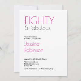 Invitación Ochenta y Fabuloso Moderno Cumpleaños Rosa 80