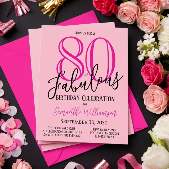Invitación Ochenta y Fabuloso Rosa Rubor Negro Cumpleaños 80 (Subido por el creador)